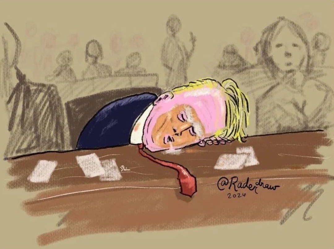 The very first criminal trial of an ex-president.  Such a significant historical moment.  And Sleepy Don is snoozing right through it.  He was all jacked up and the drugs were wearing off. 

#SleepyDon #SleepyDonald #SleepyTrump #SleepyConDon