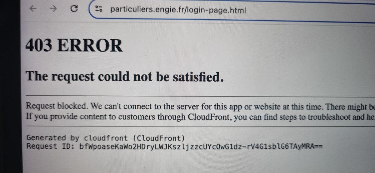 ndampierre's tweet photo. @ENGIEpartSAV Votre site Particuliers https://t.co/5F85RYUv7r ne fonctionne pas (erreur 403)
Vous avez prévu une intervention ?
#EngieFail #engie #engieparticuliers #engieSAV #engie403 #engie404 #siteEngie #webfailure https://t.co/3FyyBLiWnV