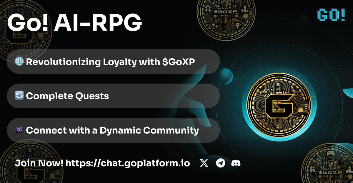 🌟 Explore the next level of gaming with Go! AI-RPG! 🎮

💥 Dive deep into an immersive world where your actions fuel a revolutionary AI utility token system. $GoXP enhances every quest and battle, enriching your journey and connecting you with a dynamic community. 🔄👾

🎮 Play
