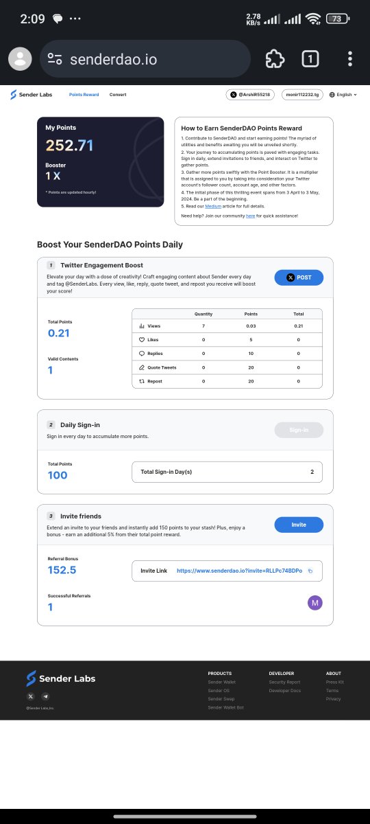 New alpha found @SenderLabs Sign up:- senderdao.io/?invite=RLLPc7… 1 Like = 5 Point👍 1 Coment = 10 Point👌 1 Tweet = 20 point 1 Repost = 20 Point😳 Comment Here With @SenderLabs