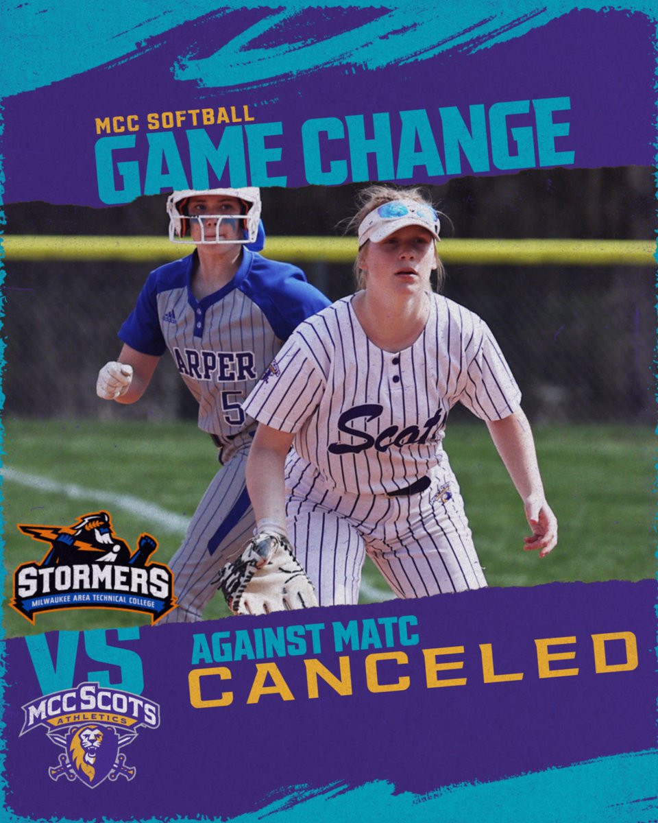 MCC softball schedule update: Sunday April 21st games against Milwaukee Area Technical College have been canceled and there will be no makeup date. Just a heads up:))#ScotPride
