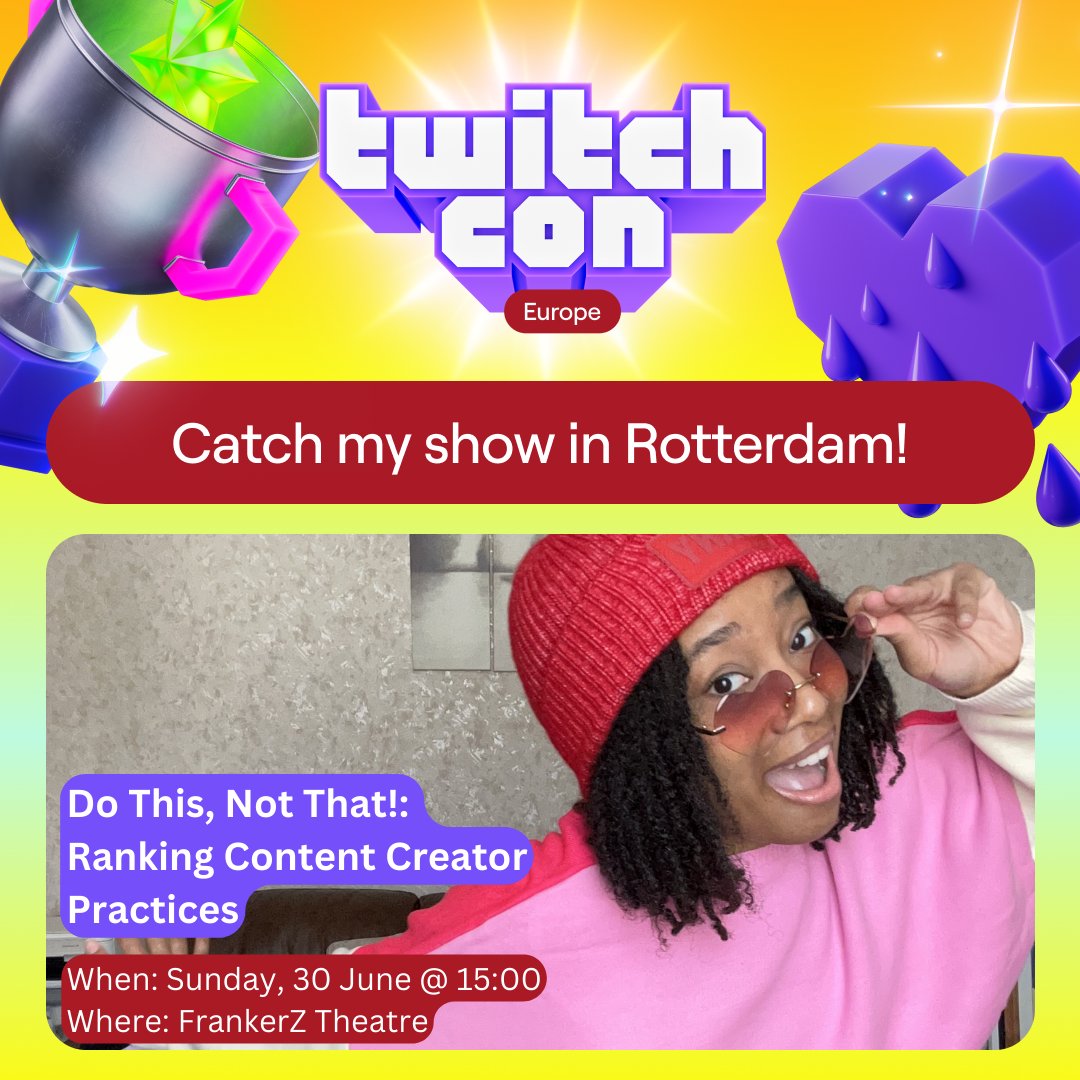 toriijada's tweet image. ✨ANNOUNCEMENT✨

Happy to announce that I'll be on TWO panels at TwitchCon EU!😭🎉

Catch me talking about stream teams w/@BlackTwitchUK at 11:30am!🥳

And content creator practices w/@BitHawkward @tinysharkplays @Eeowna @WarwickOnX @StudyTme at 3pm!🥳

@TwitchCon @TwitchUKI