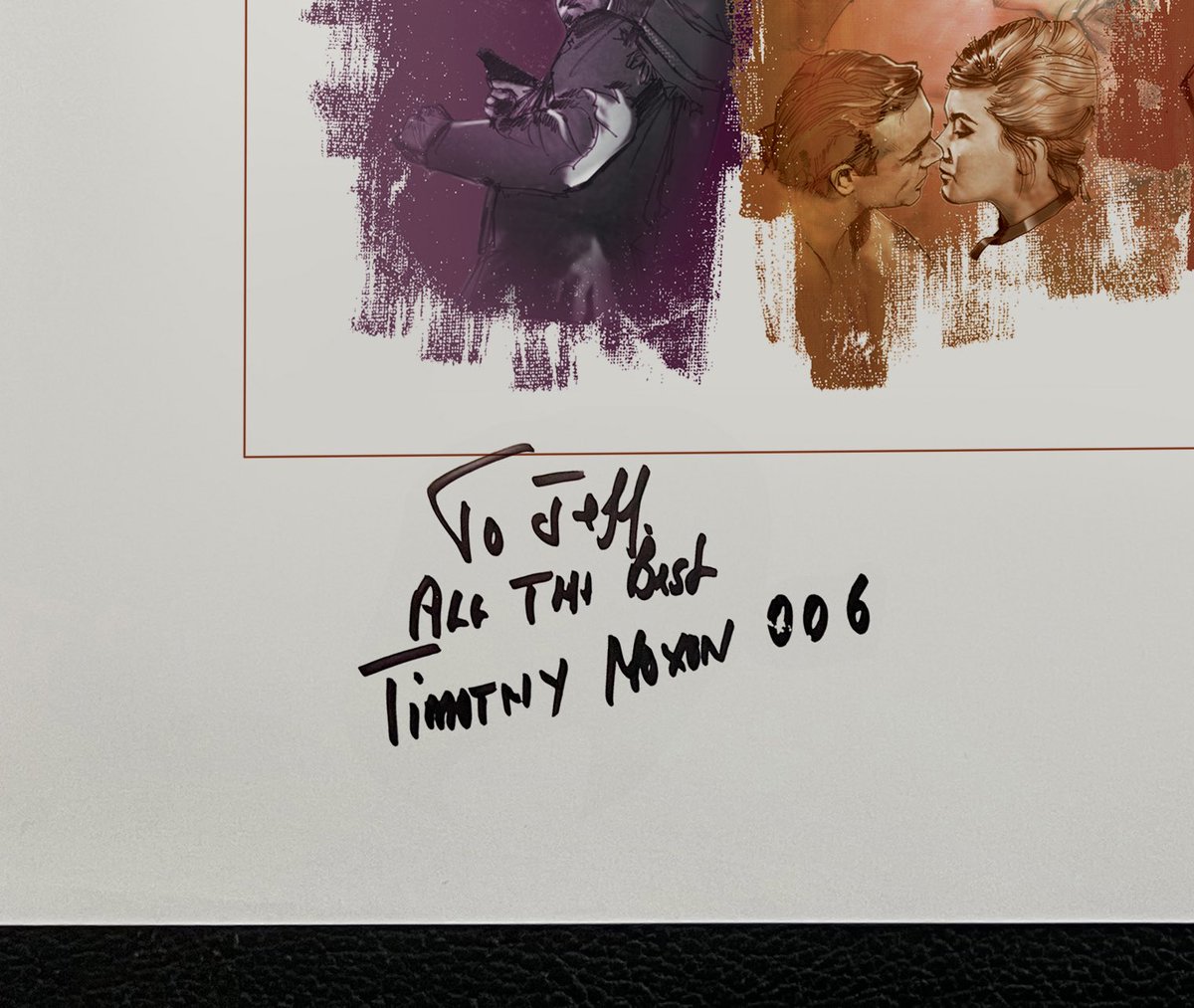 The print is from 2000, the signature happened a year later. Timothy Moxon was an English-born actor, probably best known for playing Strangways in the first James Bond film Dr. No. He was such a nice man.
I love how he signed the litho as 006. #Strangways  #DrNo  #JamesBond