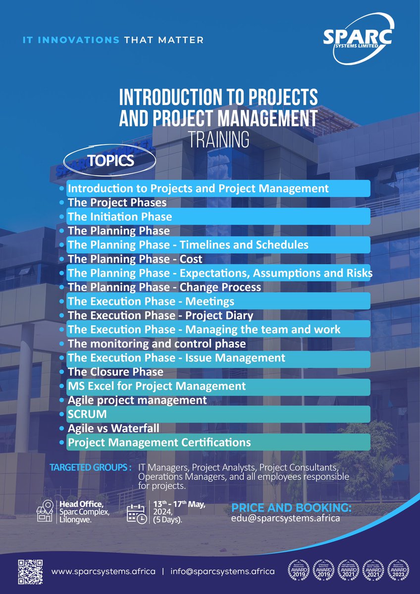 ‼️‼️Training opportunity ‼️‼️ Become unstoppable with our Introduction to Projects and Project Management training which will happen at our head office in Lilongwe Get a quote by emailing edu@sparcsystems.africa #projectmanagement #sparctheundisputed #ITCompanyAfrica