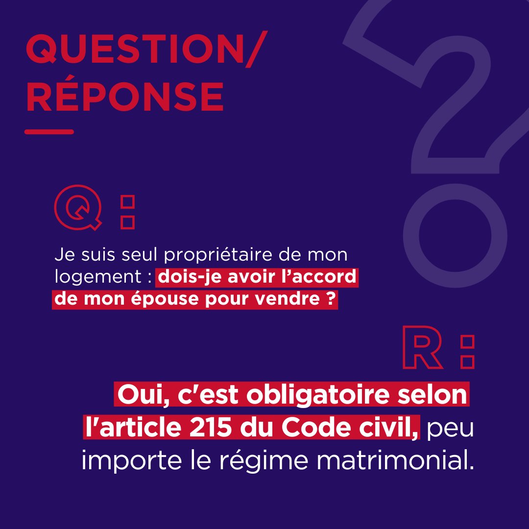 Question / réponse 🙋‍♀️

🙋‍♀️Vendre votre maison ?
L'accord du conjoint est obligatoire, même si vous êtes seul propriétaire!
📲Nos experts vous informent.

#Immobilier #ERAImmobilier #AgenceImmobilière  #DroitCivil #VenteImmobilière