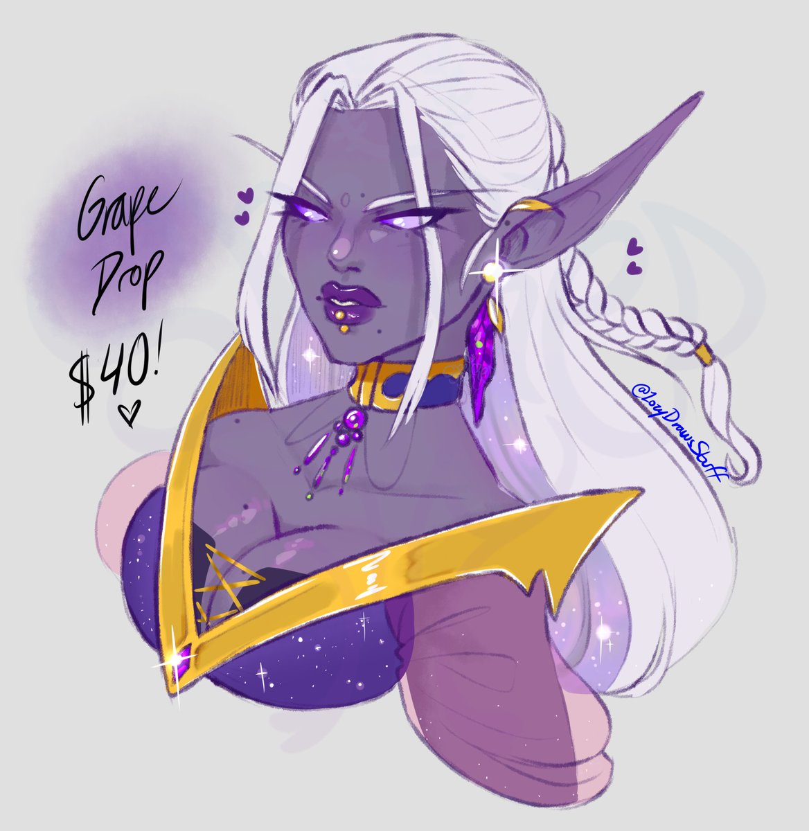 Hungry for something a bit richer? Nightborne headshot design for 40! Comment or DM to claim this babe! 💜💛🍇🍇 What race should I do next?!