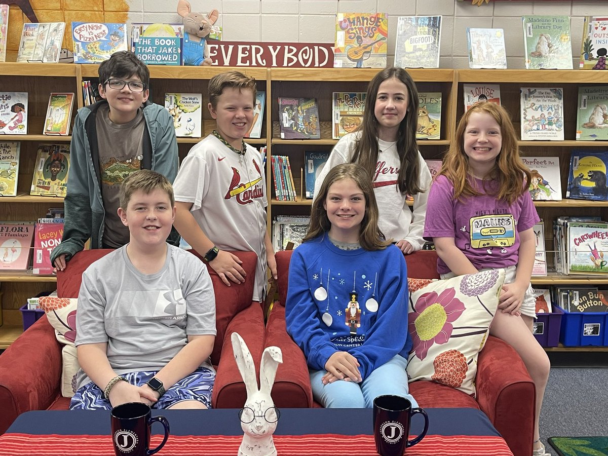Introducing the newest (and final) News Team from Mrs. Ferguson’s class!  Producer - Wil, Stage Manager - Lucas, Camera Operator - Anne, Reporter - Ginny, and Anchors - Palmer &amp; Sophie.  Congratulations!!! <a href="/JeffersonlrPta/">JeffersonLR PTA</a> <a href="/LrsdMedia/">LRSD Library Media Specialists</a>