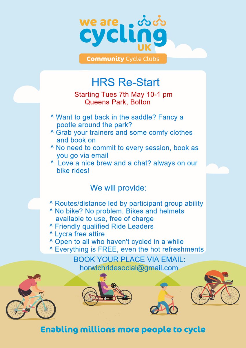 Horwich Ride Social are running a series of #BigBikeRevival sessions in Bolton to help people get back in the saddle