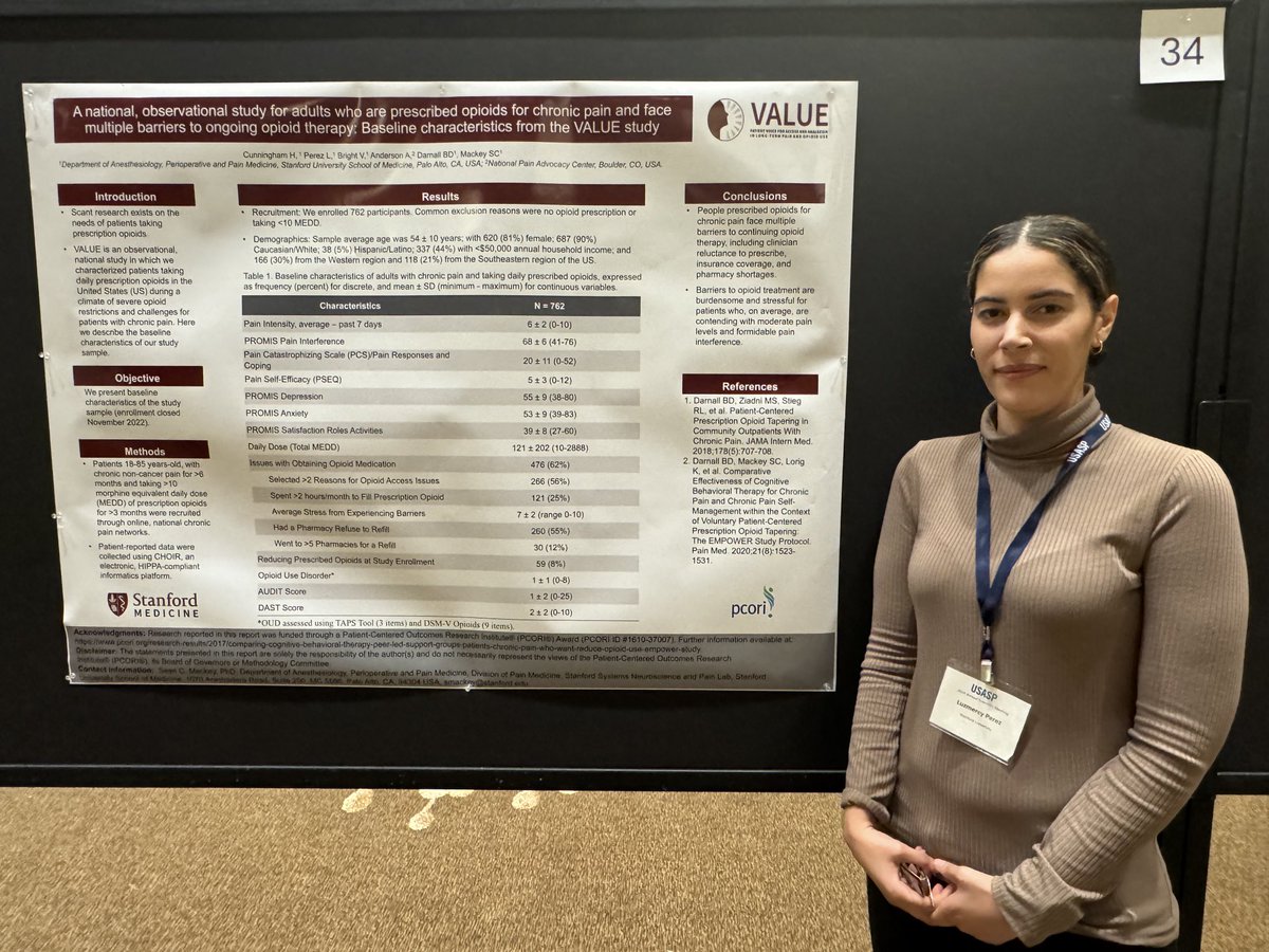 Research rockstar Luzmercy Perez presenting her ⁦@PCORI⁩ funded national research at ⁦@US_ASP⁩ in Seattle 👏👏 The VALUE study was co-designed w patient partners to understand their experiences with prescribed opioids (benefits, drawbacks, stigma, perspectives)