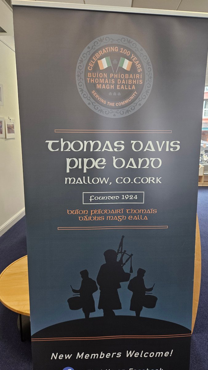 corkcolibrary's tweet photo. #MallowLibrary were delighted to host the launch of an exhibition to mark 100 years of the Thomas Davis Pipe Band. This exhibition is running until next Tuesday, April 24th and features photos and other fantastic memorabilia. https://t.co/LPUGjtca0y