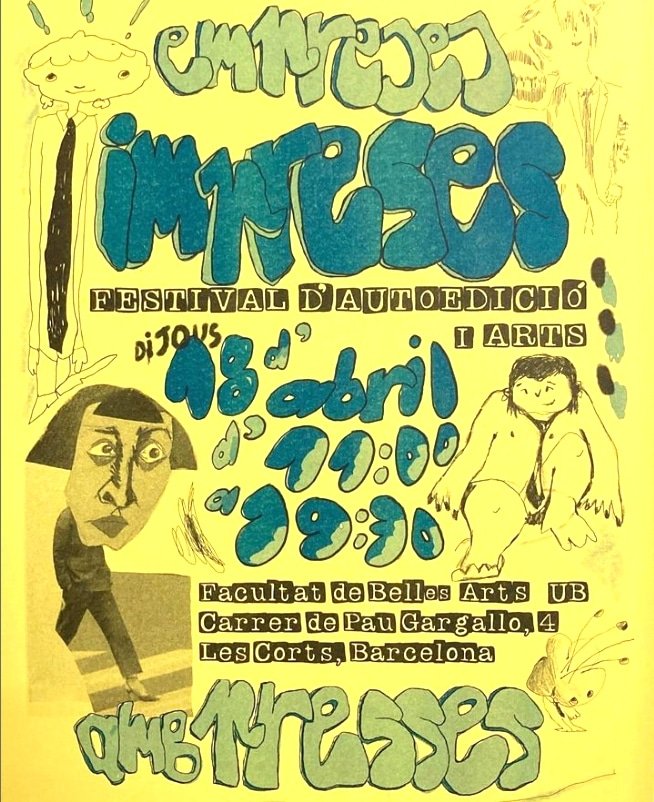 L'alumnat de l'assignatura "Conceptes de l'art contemporani CAC" de la professora Assumpta Bassas participen amb una taula de fanzines autoeditats a la Fira d'autoedició autogestionada a Belles Arts ". 
Us esperem a Belles Arts, aquest dijous 18 d'abril de 11-19h!