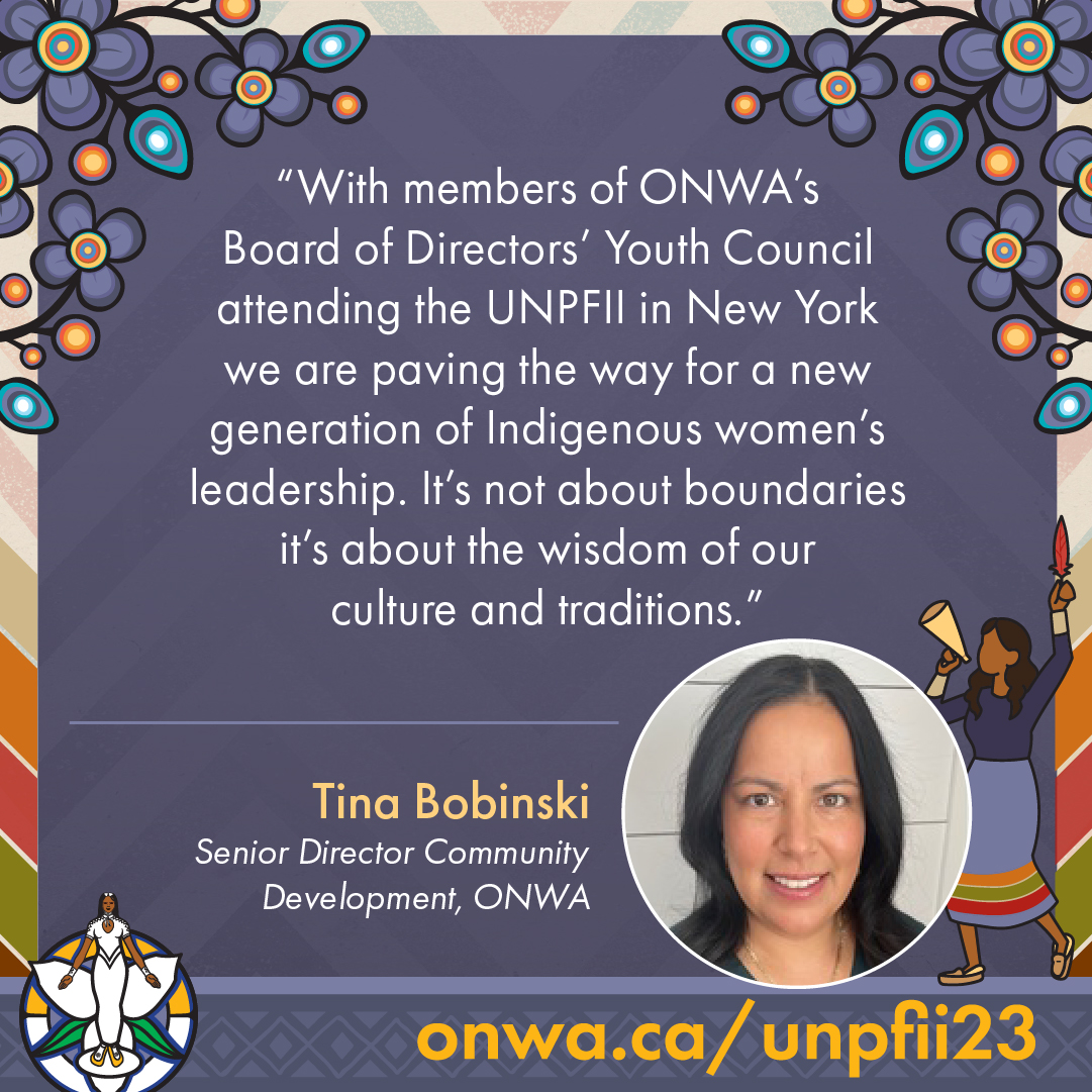 _ONWA_'s tweet image. 🌟 Paving the Way 🌟 Tina Bobinski, ONWA Senior Director of Community Development shares the importance of paving the way for a new generation of Indigenous women's leadership through the UNPFII.
🌐Read More at: onwa.ca/unpfii23 
#AmplifyVoices #UNPFII23