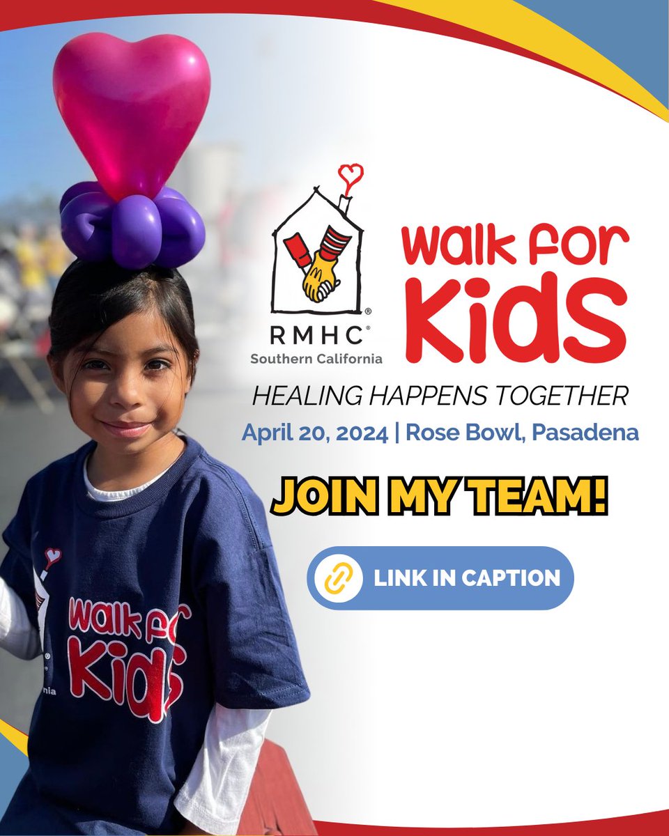 Join us as we Walk for Kids for the RMHC House in Pasadena. This program provides critically ill children and their families with a “home away from home” during treatment. Please help us make a difference! 💝 hubs.la/Q02sLZSC0 #LAFinancialCU #WalkForKids #Community