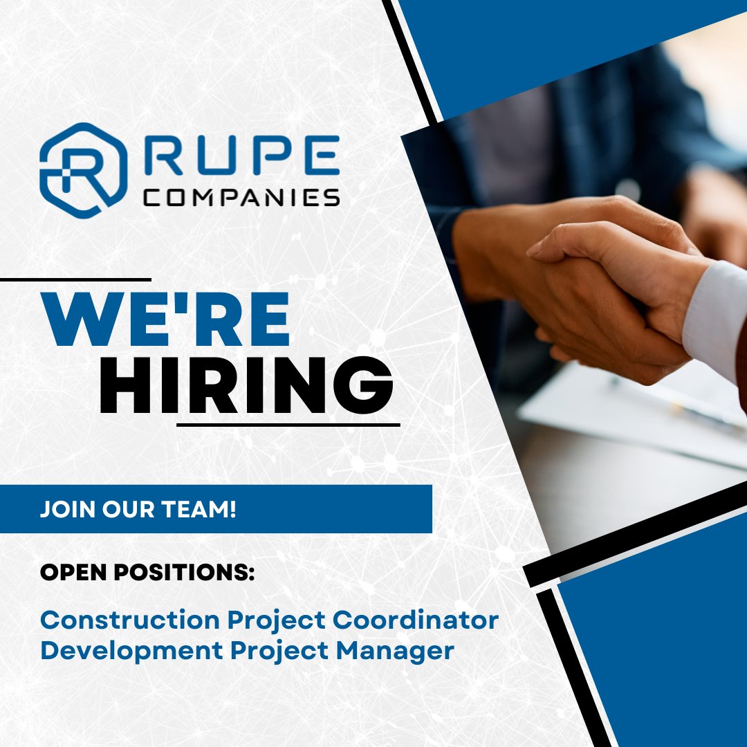 RupeCompanies's tweet photo. Are you ready for a rewarding career in the construction industry? Rupe Companies is seeking qualified candidates for the following positions:

🔹 Construction Project Coordinator
🔹 Development Project Manager

Click here to apply: https://t.co/0aIrFFZOoR https://t.co/O2BeSUyk0R