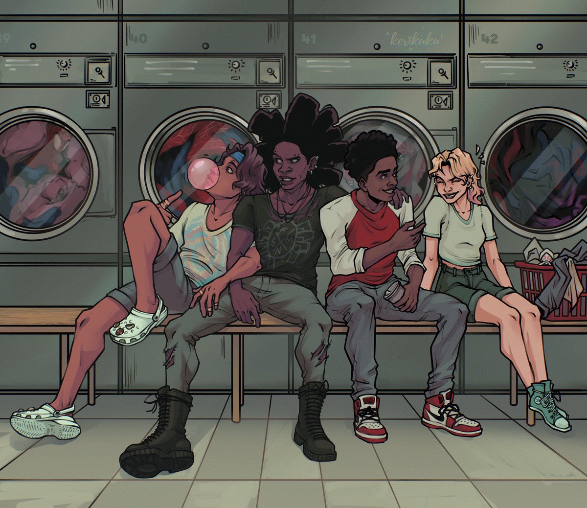 kukukarina's tweet photo. Laundry Day 🧺🫧 
#MilesMorales #GwenStacy #hobiebrown #pavitrbrabhakar #SpiderVerse  #fanart https://t.co/UeIjwS42Ec