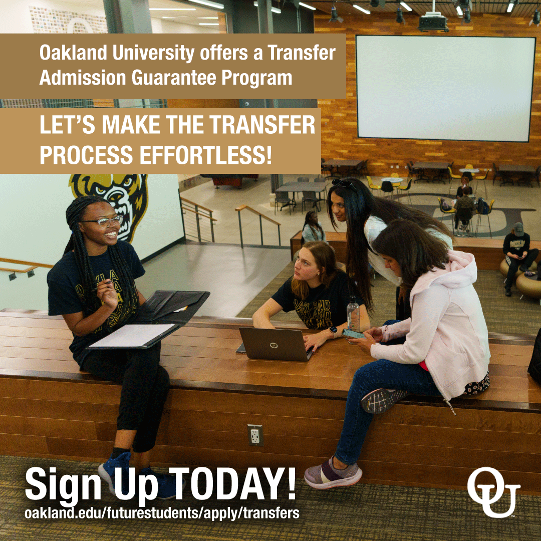 Whether you’re looking to transfer to OU, you have a unique chance to secure your future. The TAG program helps to ensure you’re on the right path to maximize your transfer credits. Visit oakland.edu/futurestudents… to learn more. #TransfertoOU