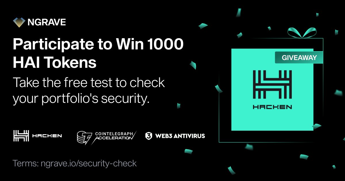 🔥 Will you be a lucky winner? 🔥 Take the free test to check your crypto security. You could win 1000 $HAI Tokens from @hackenclub 🚀 Level up your crypto security today! 👇 ngrave.io/security-check