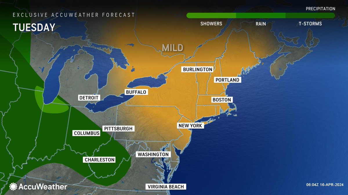 WEATHER @accuweather Tuesday • This afternoon-Partly sunny and pleasant. High 63. • Tonight-Partly cloudy. Low 44. • Wednesday-Clouds and a few showers. High 59.