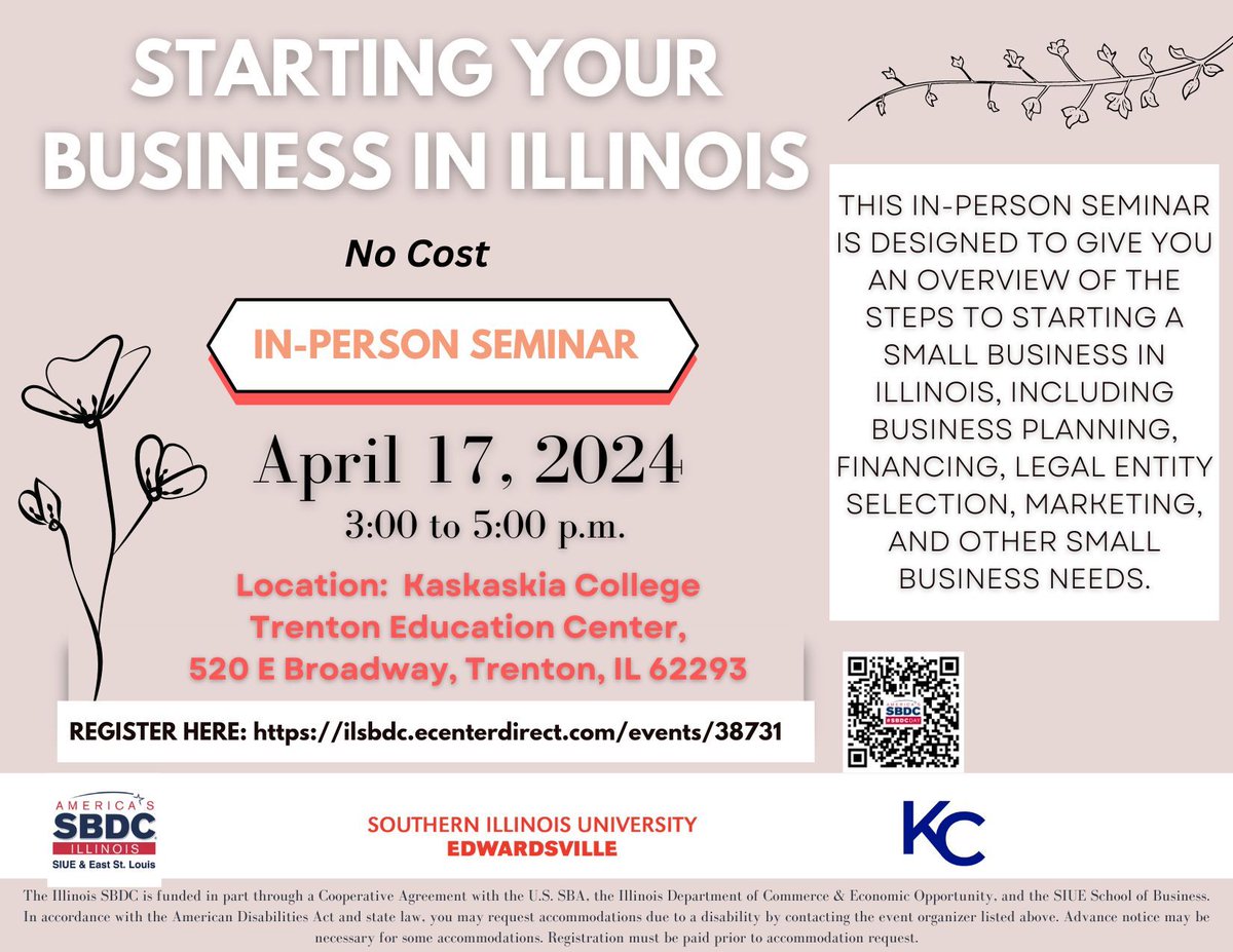 Last Chance! If You are looking to start a business in 2024, this workshop is for you!! Join the SBDC on April 17, 2024. 

Register Here: buff.ly/499jIAA 

#SBDC #entrepreneurship #smallbusiness #SIUE