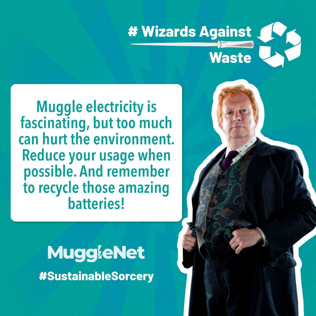 Let's cast our spells responsibly for a greener world! 🌍✨ Arthur Weasley's insight is magical. 💡 Limit Muggle electricity usage to protect our environment. 🔄 #WizardsAgainstWaste #SustainableSorcery