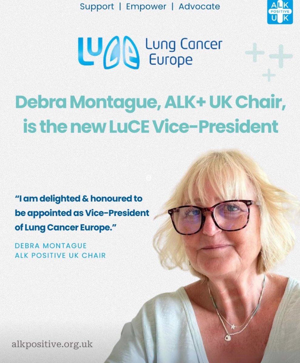 We are delighted to share that Debra Montague, ALK+ UK Chair and Founder has been elected Vice-President of Lung Cancer Europe (LuCE). Debra says, “The past year on the LuCE board has given me a deep understanding of the organisation and I am excited to now play an even bigger