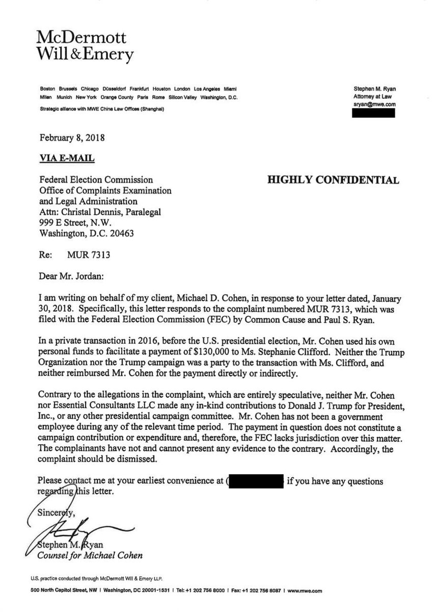 Reminder: A 2018 Letter from Michael Cohen’s lawyer to the FEC admits Cohen used his own personal funds to pay Stormy Daniels. Donald Trump was not a party to the transaction, and did not reimburse Cohen for payment. This New York case should have been immediately thrown out.