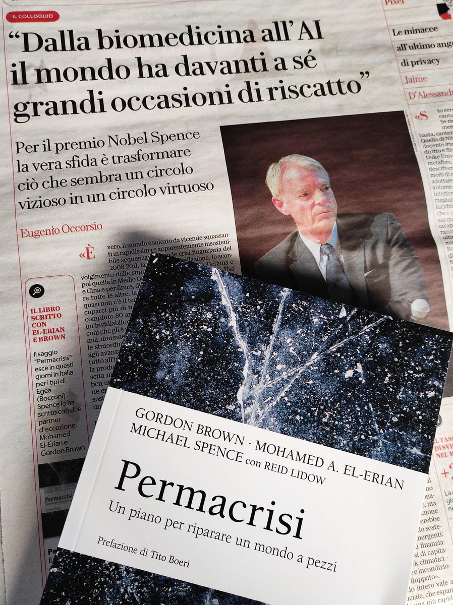 'Trasformare quello che sembra un circolo vizioso in un circuito virtuoso: ecco la grande sfida che ha di fronte l'umanità'. Su Affari & Finanza di @repubblica, l'articolo di @EugenioOccorsio e le riflessioni del premio Nobel Michael Spence. 'Permacrisi': tinyurl.com/Permacrisi