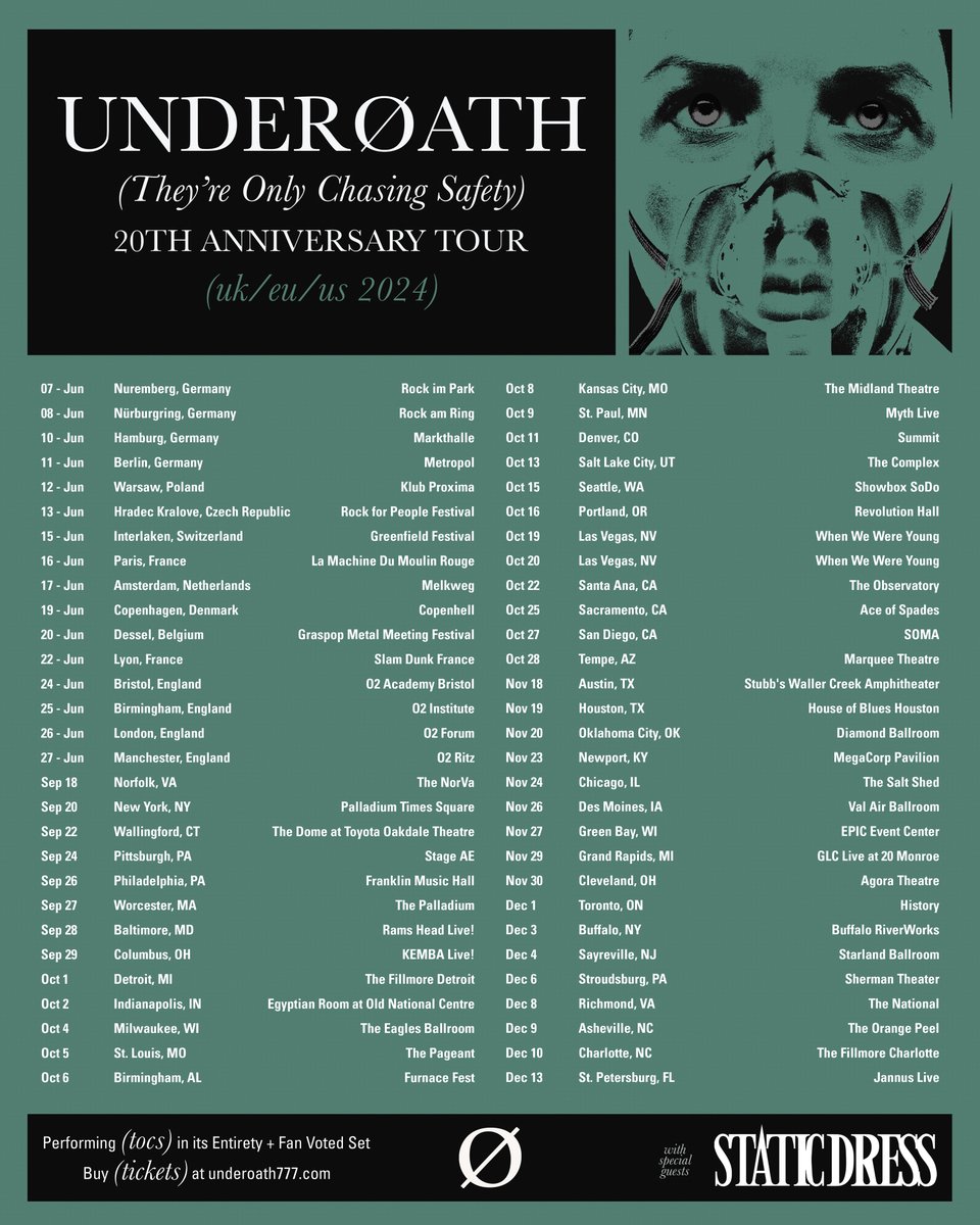 🔥 @UnderoathBand 20th Anniversary Tour 🔥 Pre-sale and VIP tickets at the link below. underoath777.com/pages/tour