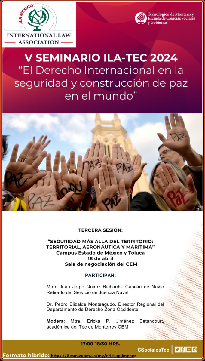 Hola! Les invitamos a la última sesión de la V edición del seminario <a href="/ILAMexico/">ILA México</a> - <a href="/CSocialesTec/">CSocialesTec</a>  esta sesión será en el campus de Lago de Guadalupe (CEM), en formato híbrido, con participación de la <a href="/SEMAR_mx/">SEMAR México</a> . Les esperamos!