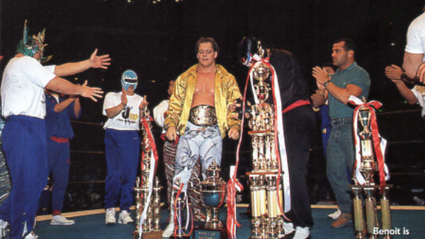 4/16/1994

Chris Benoit (as Wild Pegasus) defeated The Great Sasuke to win the Super J Cup from the New Sumo Hall in Tokyo, Japan.

#NJPW #NewJapanProWrestling #SuperJCup #ChrisBenoit #WildPegasus #TheRabidWolverine #TheCrippler #TheGreatSasuke