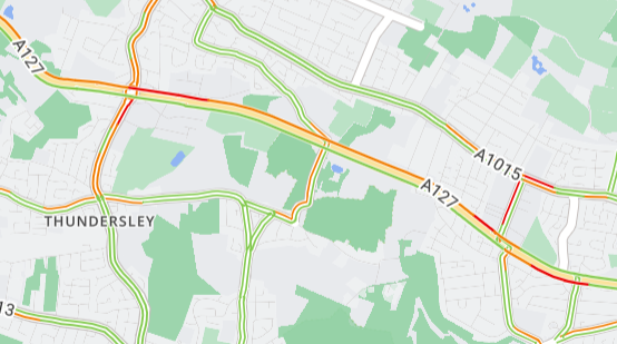 A127 – Eastbound – slow moving traffic between the Rayleigh Weir (A129) and Progress Road