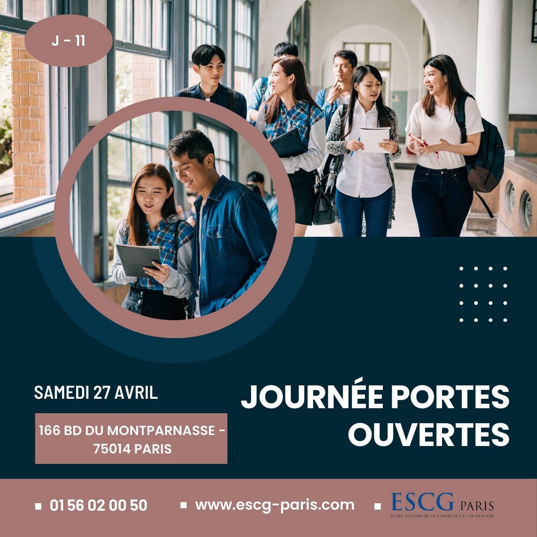 escg_paris's tweet photo. 📚 La prochaine étape de ton parcours académique commence ici !
Rejoins-nous à ESCG Paris pour notre porte ouverte qui n'est plus qu'à J-11

#TuveuxunJobCréeLe
#ESCGParis #PorteOuverte #AvenirBrillant https://t.co/uBLiu7vvX9
