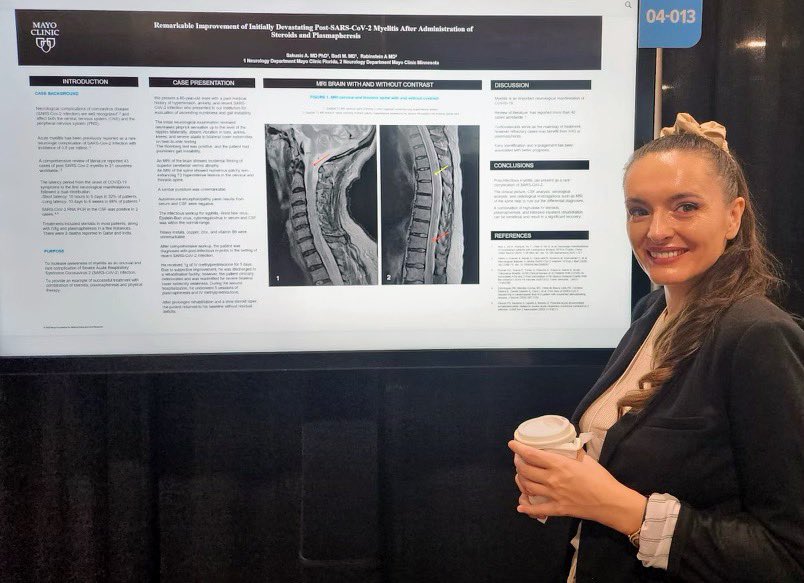 Chief Resident, Amra Sakusic, MD PhD, shares an interesting case of post- COVID myelitis at #AANAM. #residentscholar @MayoClinicNeuro