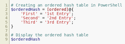#PowerShell tip of the day: Use [ordered] to create ordered hash tables. This ensures that elements retain the order they were added in.
