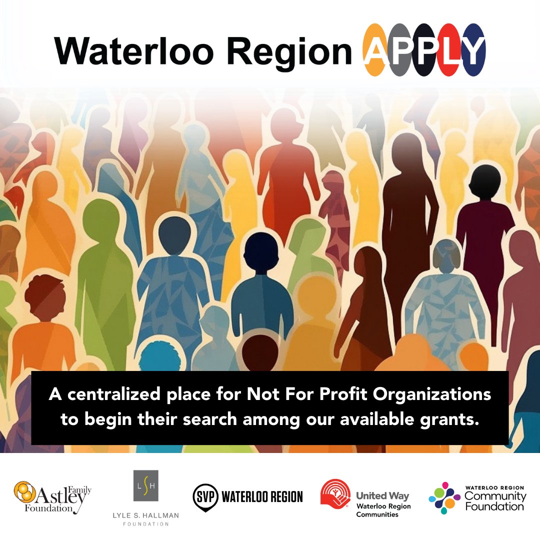 Have you heard? There’s a centralized website where you can see funding opportunities from Astley Family Foundation, Lyle S. Hallman Foundation, @SVPWR, @UnitedWayWRC, and @WRCommFdn. Check it out now: wrapply.ca