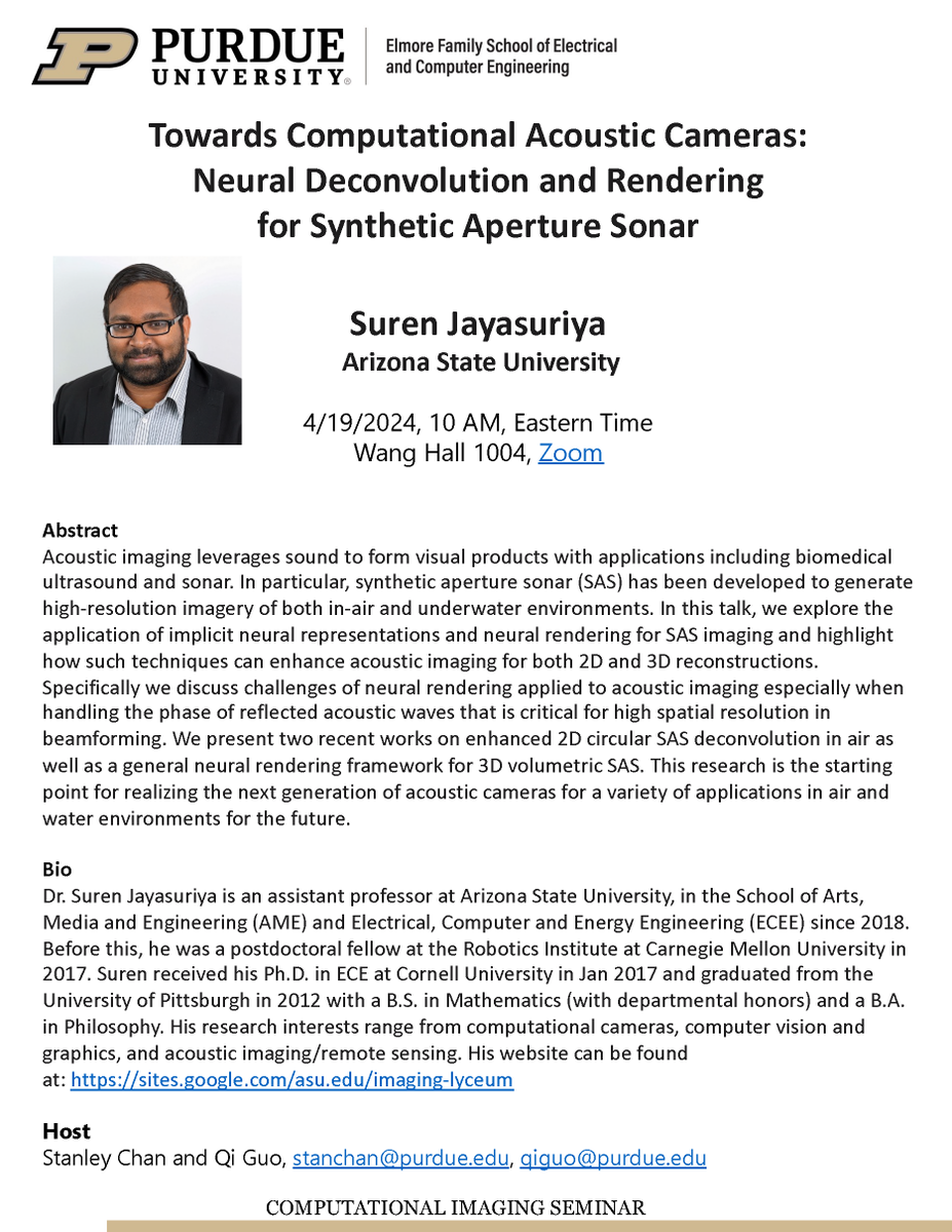 Qi_Guo_Vision's tweet photo. Purdue Computational Imaging Seminar: Prof. Suren Jayasuriya @imaginglyceum will talk this week at Purdue! DM @stanley_h_chan or me for the Zoom information. @PurdueECE @LifeAtPurdue 
#computationalimaging https://t.co/uG8vcGwqiT