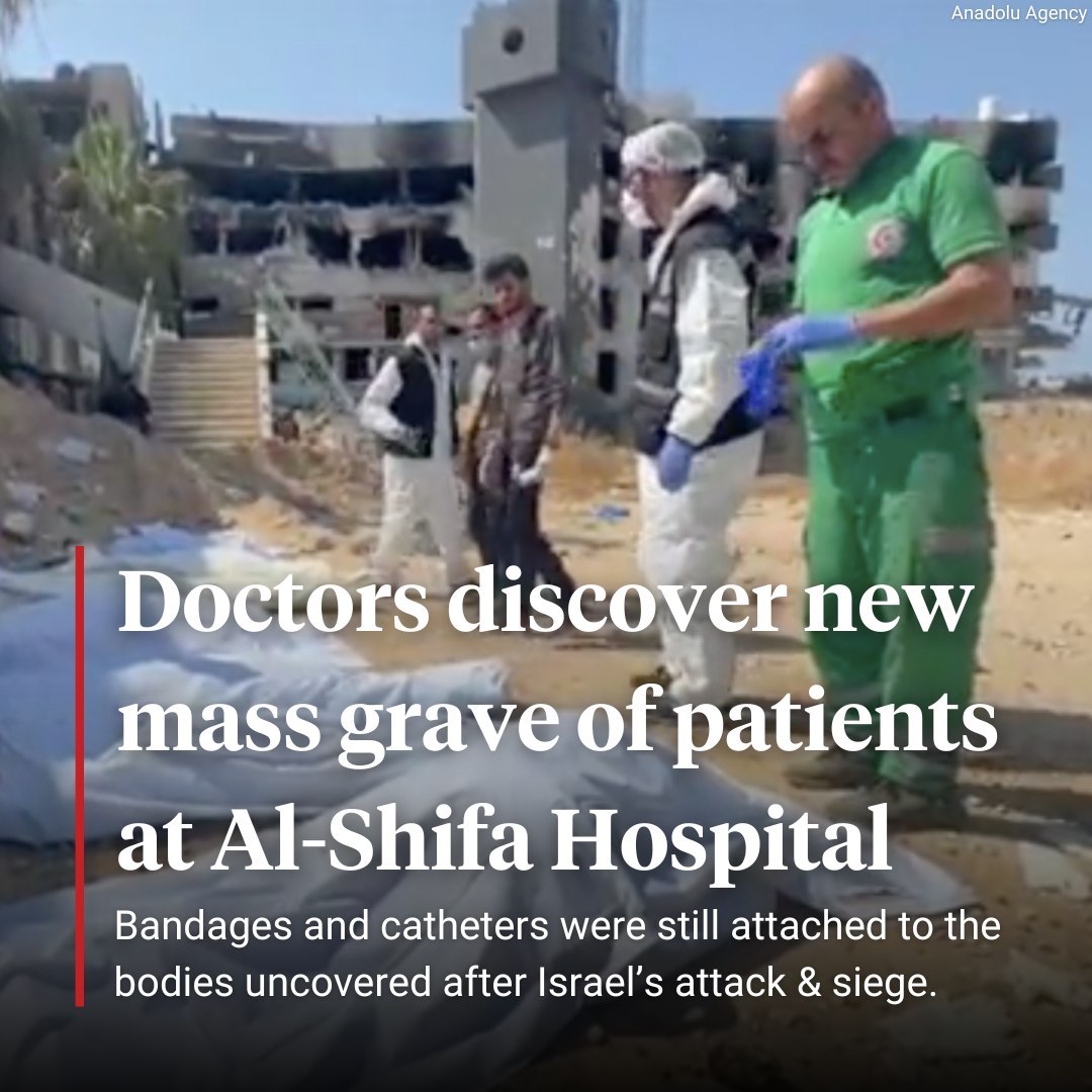 On Monday, doctors uncovered a new mass grave at the decimated al-Shifa Hospital. The bodies clearly belonged to patients as some still had medical bandages & catheters attached to their dead bodies. Attacks on healthcare are considered war crimes.