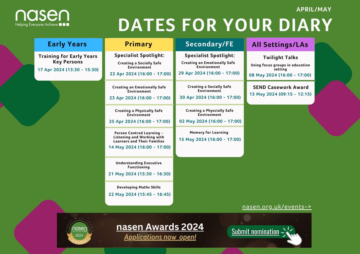 Take a look at the sessions that we have available for the next month! Book yourself onto one of our discussions for insightful CPD opportunities. See all of our upcoming events here and mark your planners! ✍️📖📅 ow.ly/XIFZ50ReRgZ #Education #SEND #CPD #Learning #training