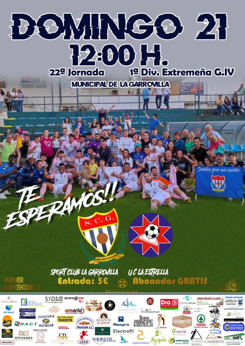 SCGarrovilla's tweet photo. 🔵⚪ DISFRUTAR DEL MOMENTO

Última jornada de liga con los objetivos ya cumplidos. Es turno de vivir una bonita mañana ante otro equipo de play-off

Jornada 22 🆚 @UCLaEstrella

📅 Domingo 21 de abril
⌚ 12:00 horas
🏟️ Campo de Fútbol de La Garrovilla

#VolverAIntentarlo💙⚽ https://t.co/Fca5slNMqS