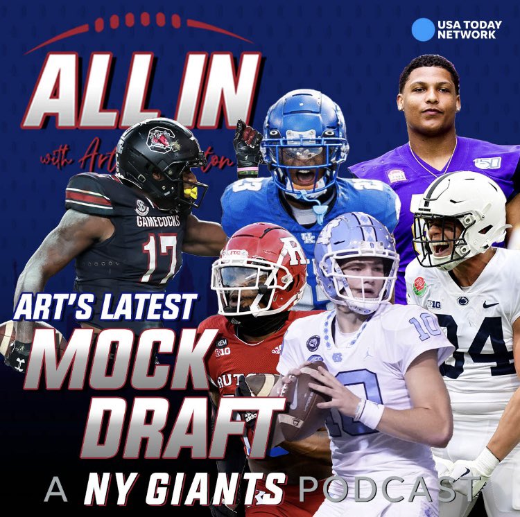 art_stapleton's tweet photo. Here’s my latest #NYGiants mock draft in video form. Check it out and props to All In producer @PDUBB2626 for the production: https://t.co/dyKeShzXG3 https://t.co/E55lRjmwp3