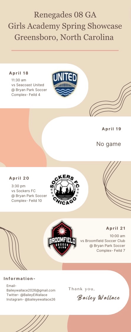 My team and I are going to Greensboro, North Carolina this weekend for the <a href="/GAcademyLeague/">Girls Academy</a> spring showcase . Hope you can come see us play. 💙🧡