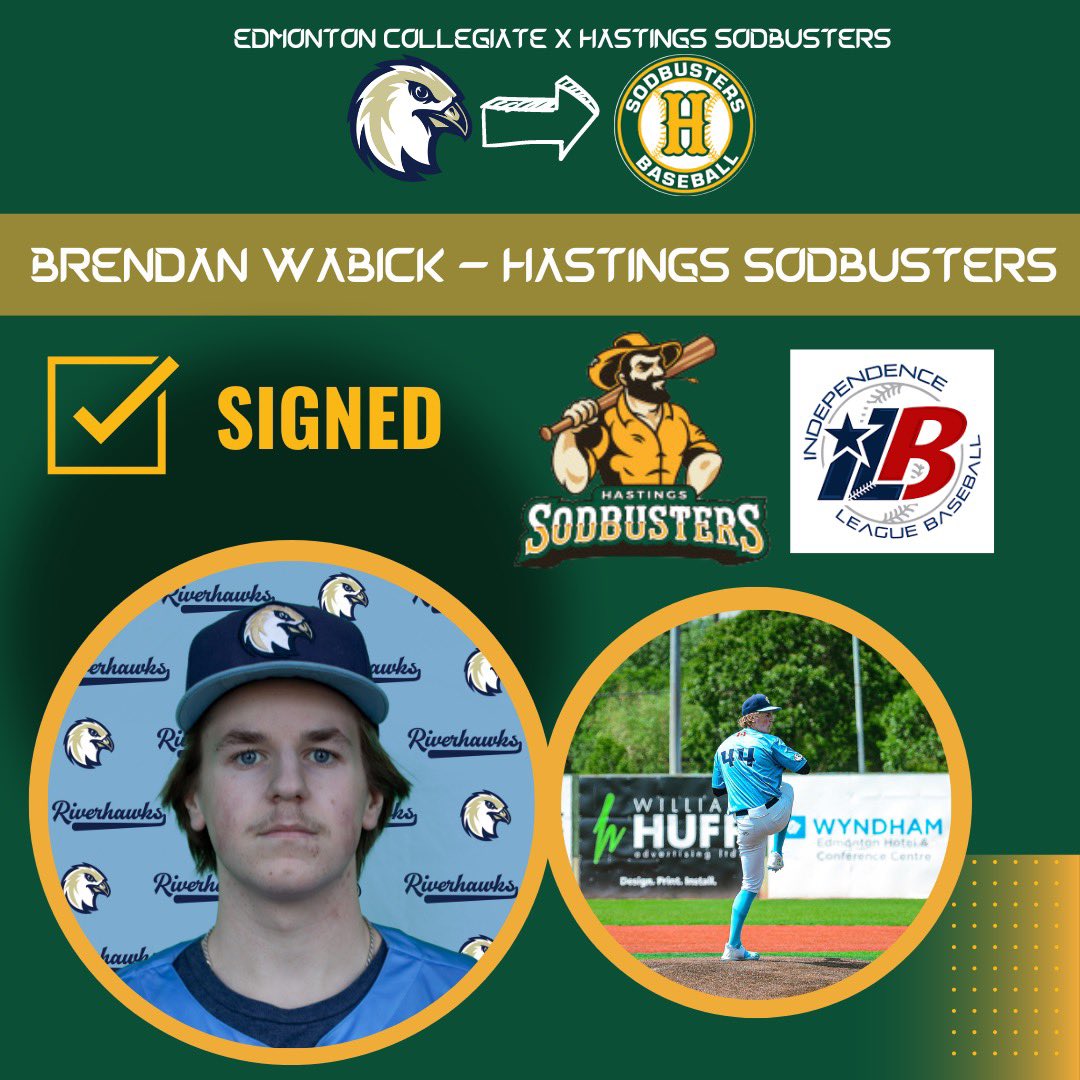 Congratulations to LHP Brendan Wabick on signing with the Hastings Sodbusters in Hastings, NE! The Sodbusters play in the highly competitive Independence Baseball League during the summer. @GoSodbusters