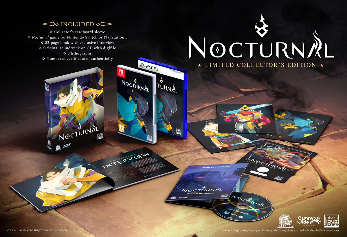 🔥 Preorders open 🔥 Discover Nocturnal now in physical edition on #NintendoSwitch & #PS5 in two variants: 🟨 First Edition with reversible cover. 🟥 Numbered Collector's Edition with artbook, CD and lithographs. ➡️ Info on pixnlove.com