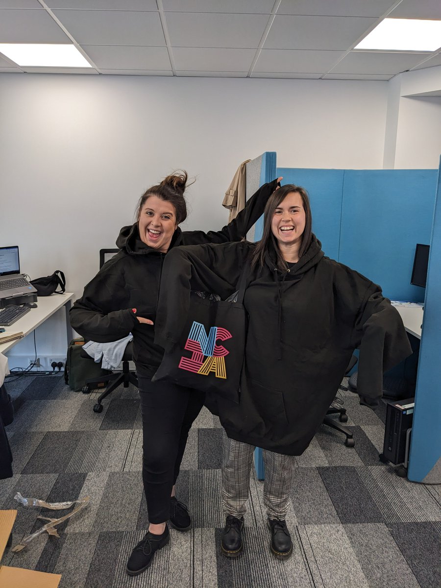 Fun times at the office! 🎉 The @NCIA_collab's @SophieHeaton89 and @Shereenhutton testing out sample hoodies for the upcoming CiviCon24 conference 😊. You'll see our team in these at the event! Keep an eye on this space for the final designs! 👀 #CiviCon24 #TrulyCivic