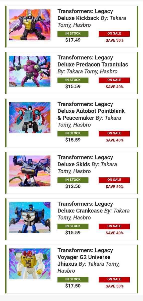 (ONLINE CLEARANCE) Today's BBTS daily deal offerings has Legcay year 1 figures for up to 50% off!!! #transformers bigbadtoystore.com/Search?HideInS…