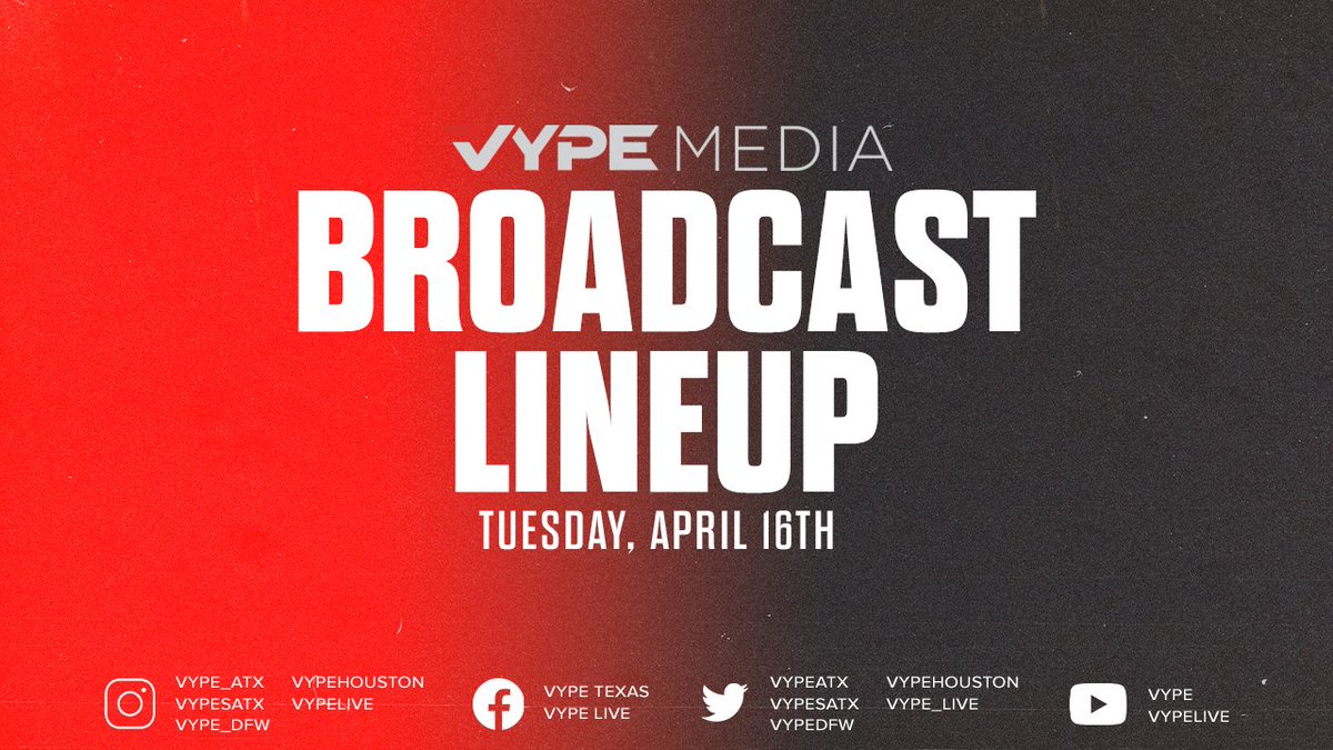 Check out tonight's broadcast lineup LIVE on @vypeatx @vypehouston @vypesatx vype.com/vype-live-line…