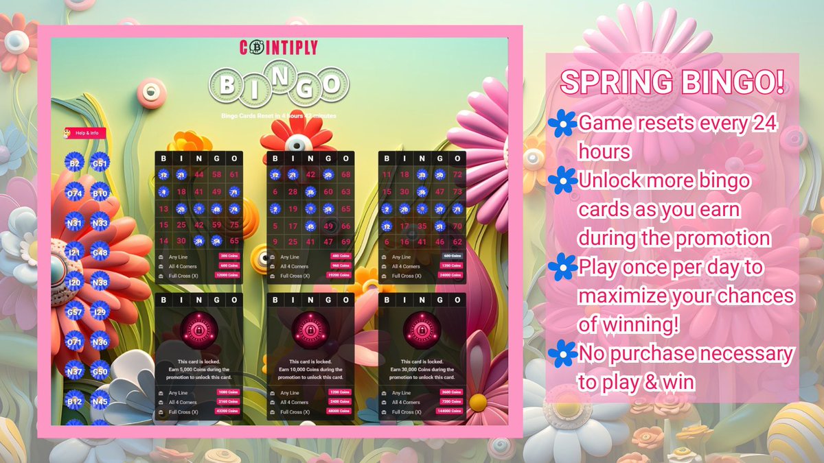 CointiplyFaucet's tweet photo. 🌸SPRING BINGO🌸
https://t.co/6SQtmsMNsD
Enjoy a 40% bonus ALL offers &amp; surveys until May 28th! Unlock more bingo cards as you earn 
Play once a day to maximize chances of winning! https://t.co/At0j15f6tH