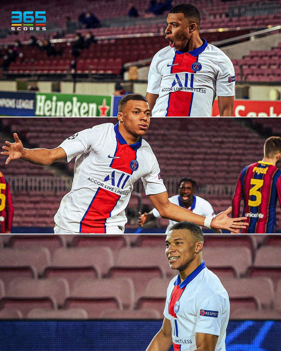 365Scores's tweet photo. The last time Mbappé was away in the Camp Nou:

A Hat-trick ⚽️⚽️⚽️
A 10/10 rating ✅

Will his luck at Monjuic be any different? 👀

#Mbappe #PSG #Barcelona #LaLiga #Ligue1 #UEFAChampionsLeague #ChampionsLeague #Monjuic #CampNou #365Scores https://t.co/7UmcWFZ6dd