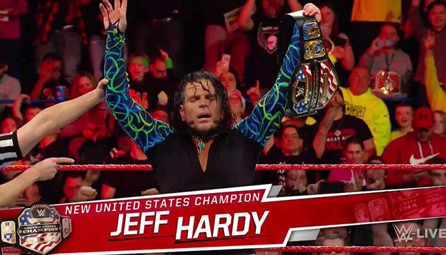 4/16/2018 Jeff Hardy defeated Jinder Mahal to become the new United States Champion on RAW from the XL Center in Hartford, Connecticut. #WWE #WWERaw #JeffHardy #CharismaticEnigma #BrotherNero #JinderMahal #TheModernDayMaharaja #UnitedStatesChampionship