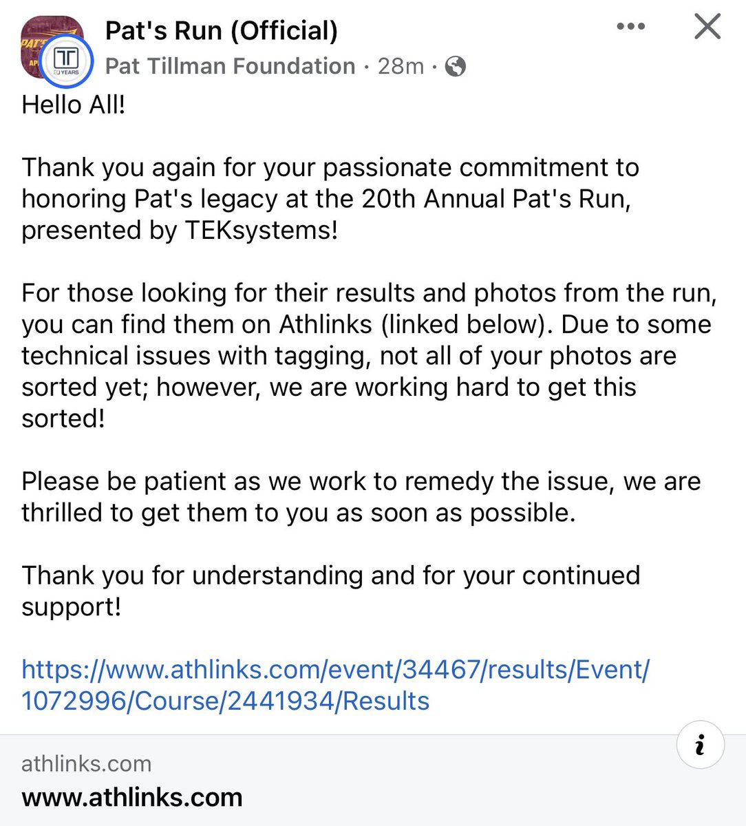 #PatsRun24 photo update from the @pattillmanfnd! Thanks to everyone behind the scenes making this happen! Find your photos (by entering name/bib #) here: athlinks.com/event/34467/re… #PatsRun #PT42 #Honor42 @DougTammaro @SFsundevil @baldspartan @MunnyBall @ASU_Alumni @TEKsystems 😈🔱